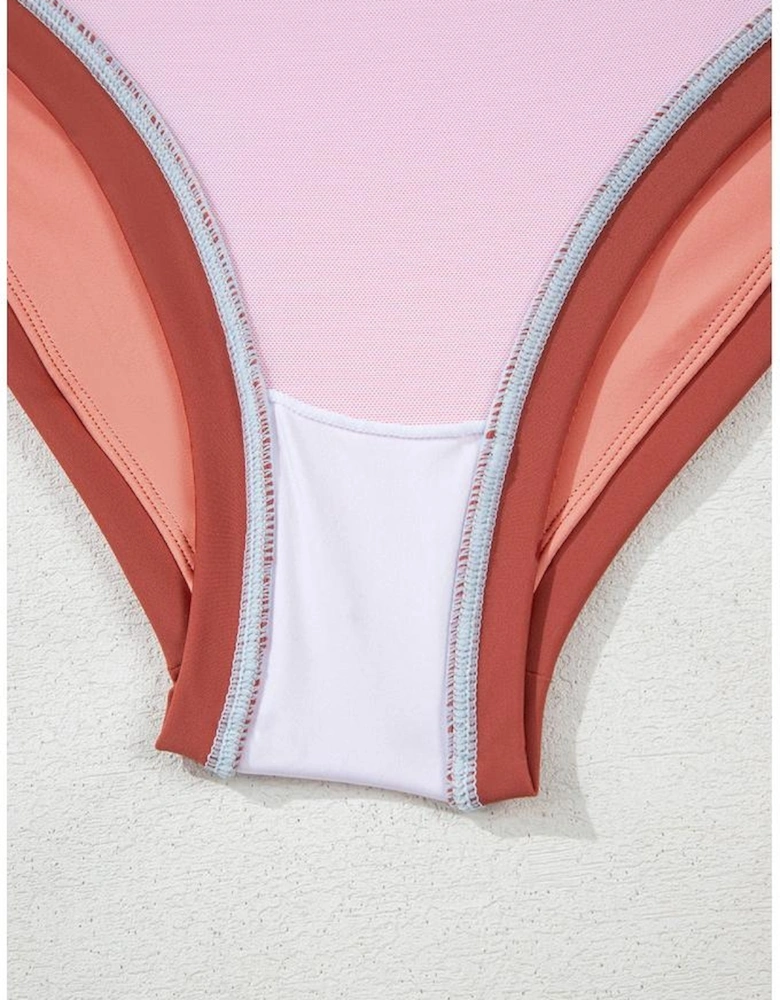 Orange Floral Patchwork Backless One Piece Swimsuit