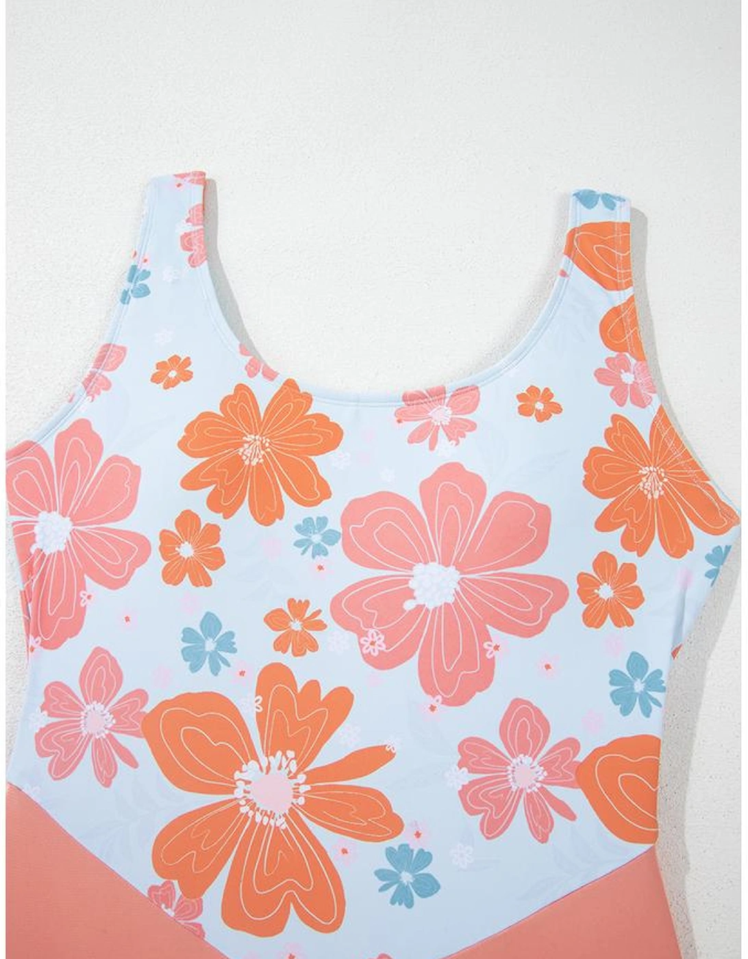 Orange Floral Patchwork Backless One Piece Swimsuit