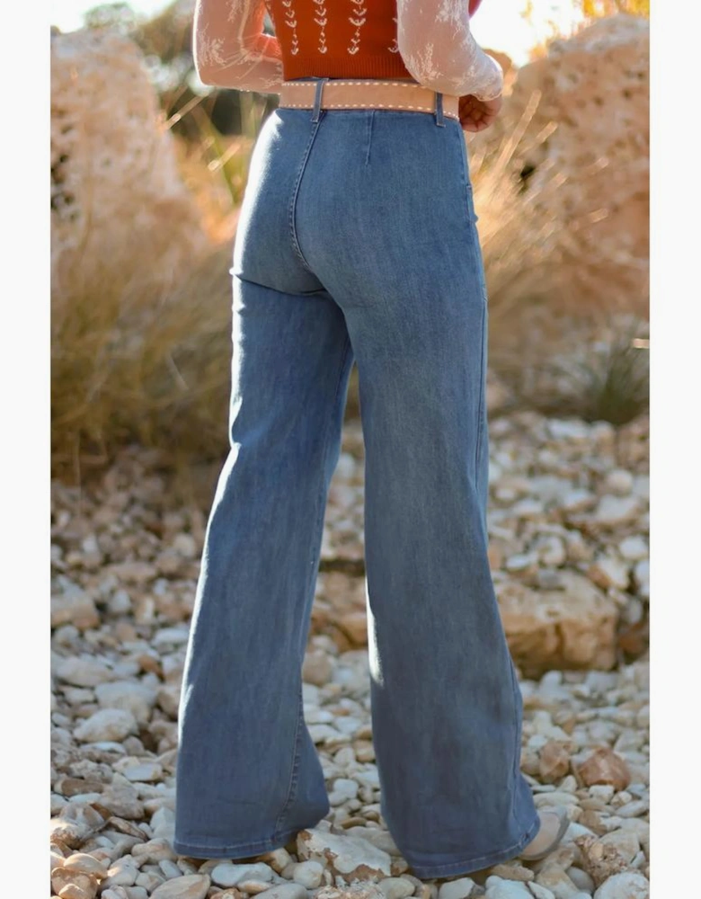 Ashleigh Blue Multi Buttons High Waist Wide Leg Jeans With Pockets