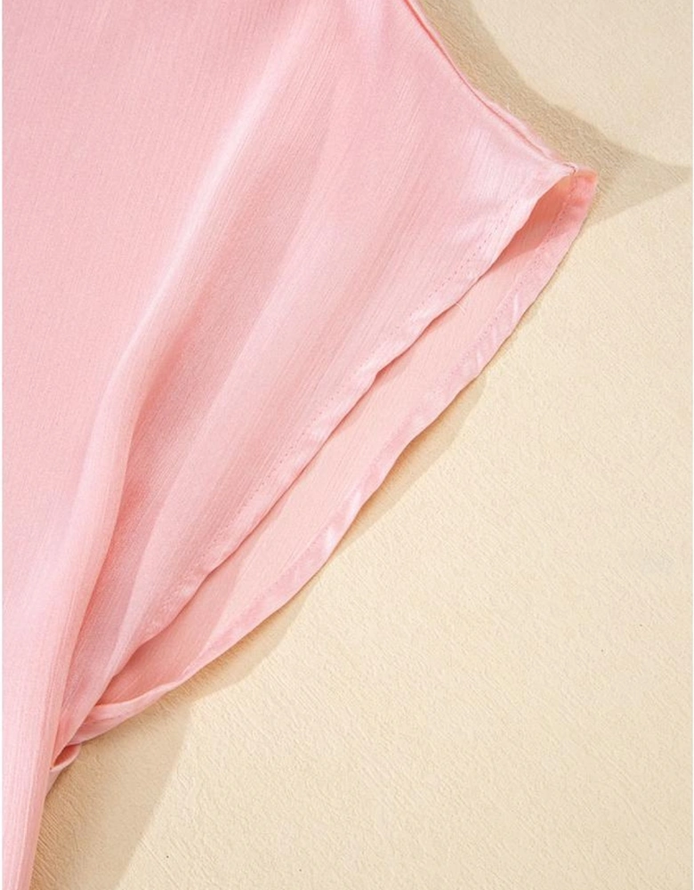 Pink Metallic Gloss Short Batwing Sleeve Plus Size Top