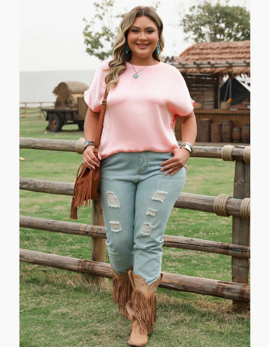 Pink Metallic Gloss Short Batwing Sleeve Plus Size Top