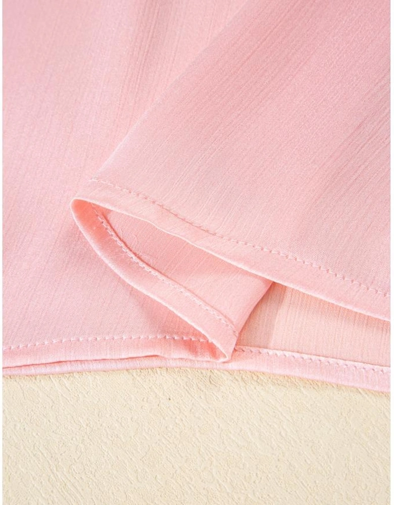 Pink Metallic Gloss Short Batwing Sleeve Plus Size Top