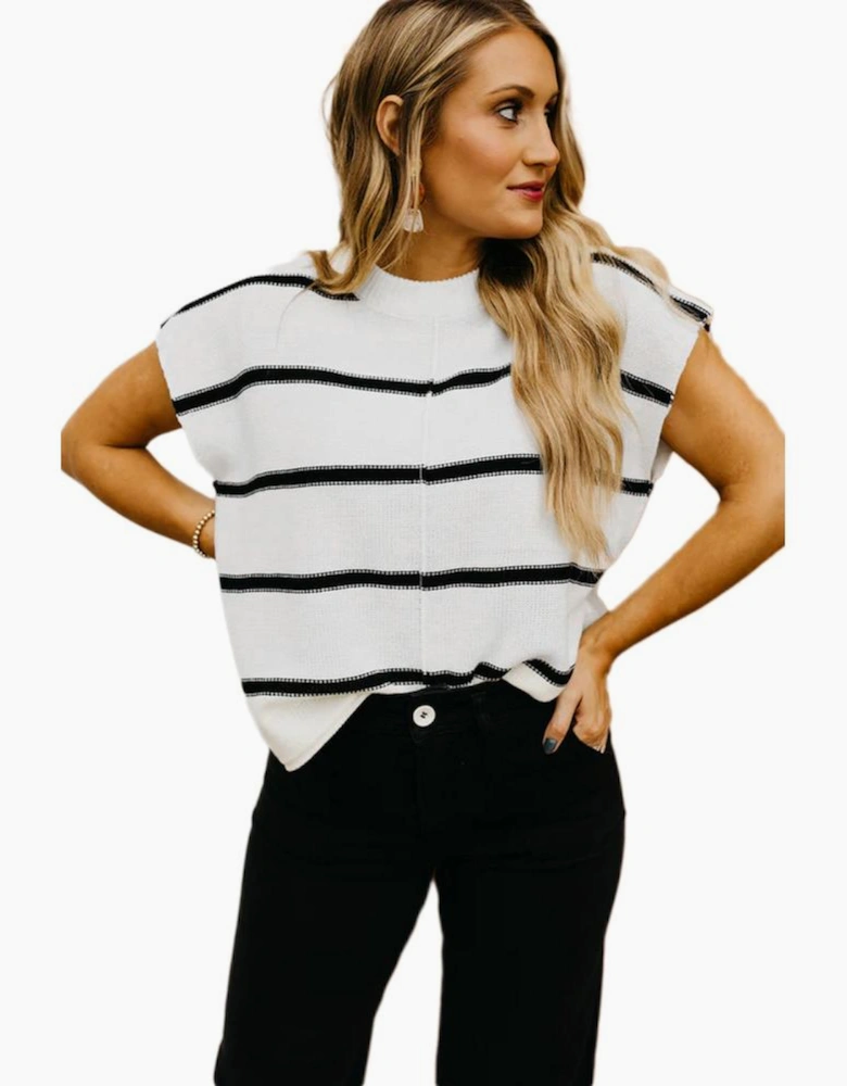White Striped Batwing Sleeve Sweater Tee