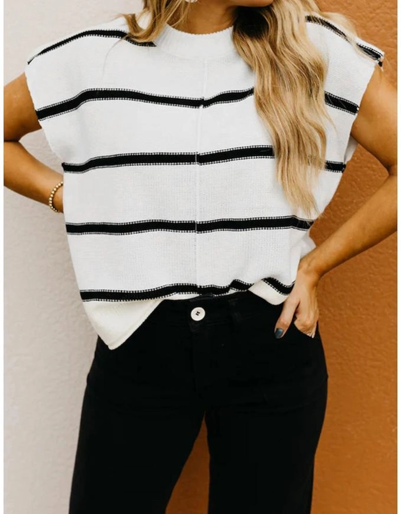 White Striped Batwing Sleeve Sweater Tee