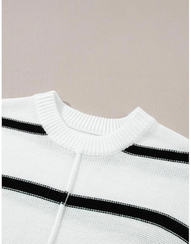 White Striped Batwing Sleeve Sweater Tee
