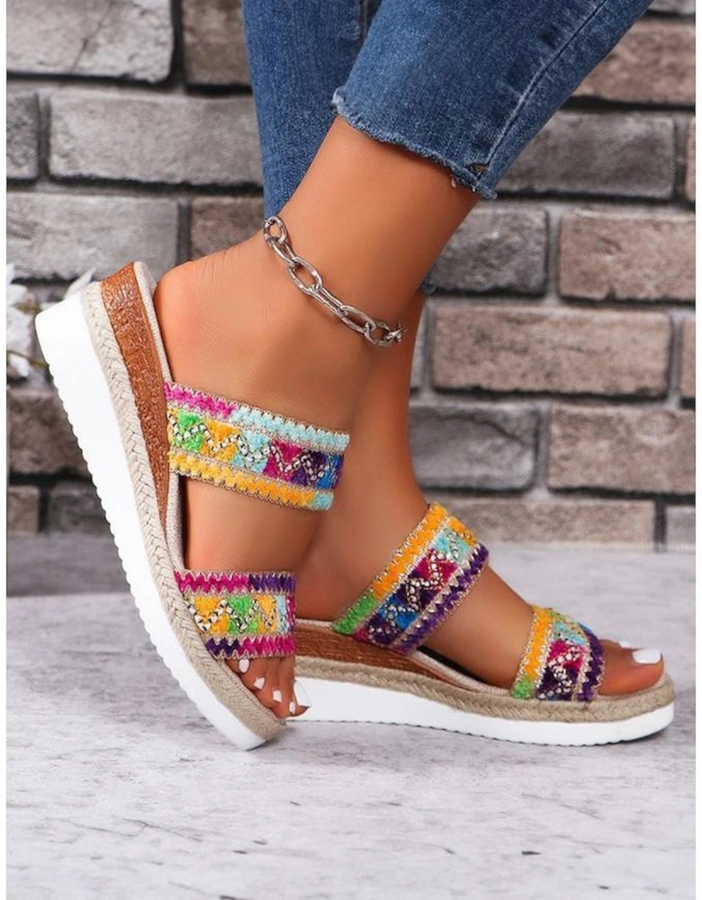 Multicolour Random Color Crochet Dual Band Wedge Slippers