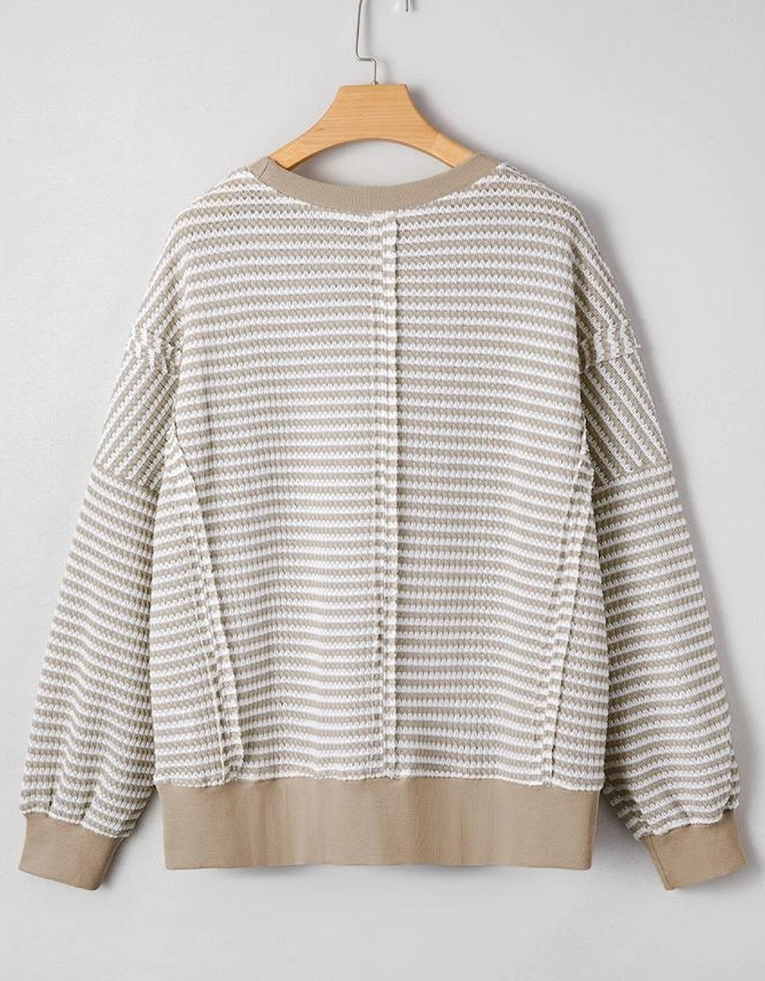 Brown Stripe Chenille Bow Patched Drop Shoulder Long Sleeve Top