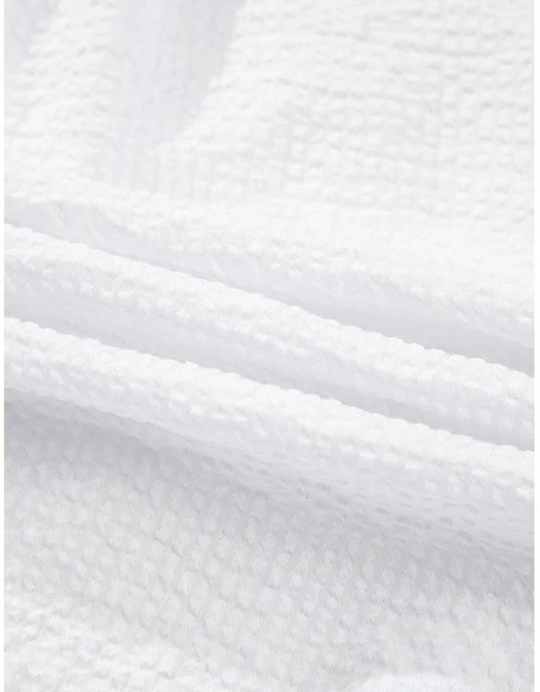 White Striped Ruffle Short Bubble Sleeve Shirt