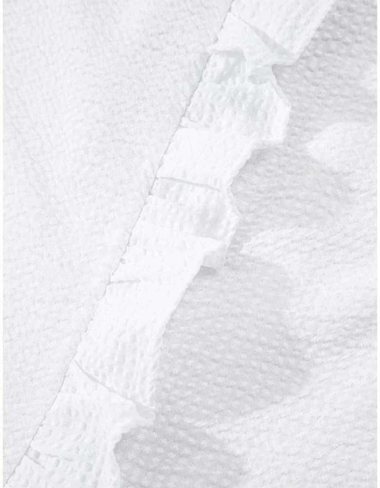 White Striped Ruffle Short Bubble Sleeve Shirt