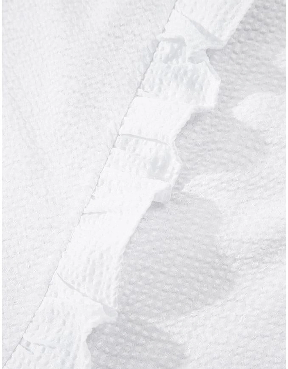 White Striped Ruffle Short Bubble Sleeve Shirt