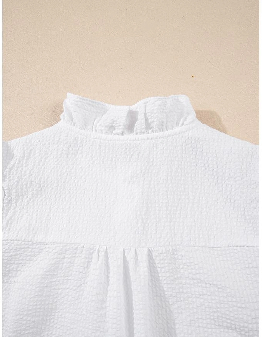 White Striped Ruffle Short Bubble Sleeve Shirt