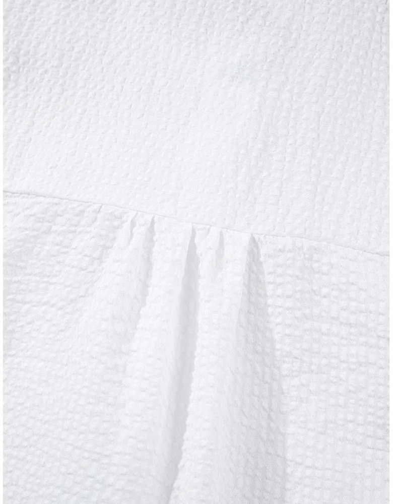 White Striped Ruffle Short Bubble Sleeve Shirt