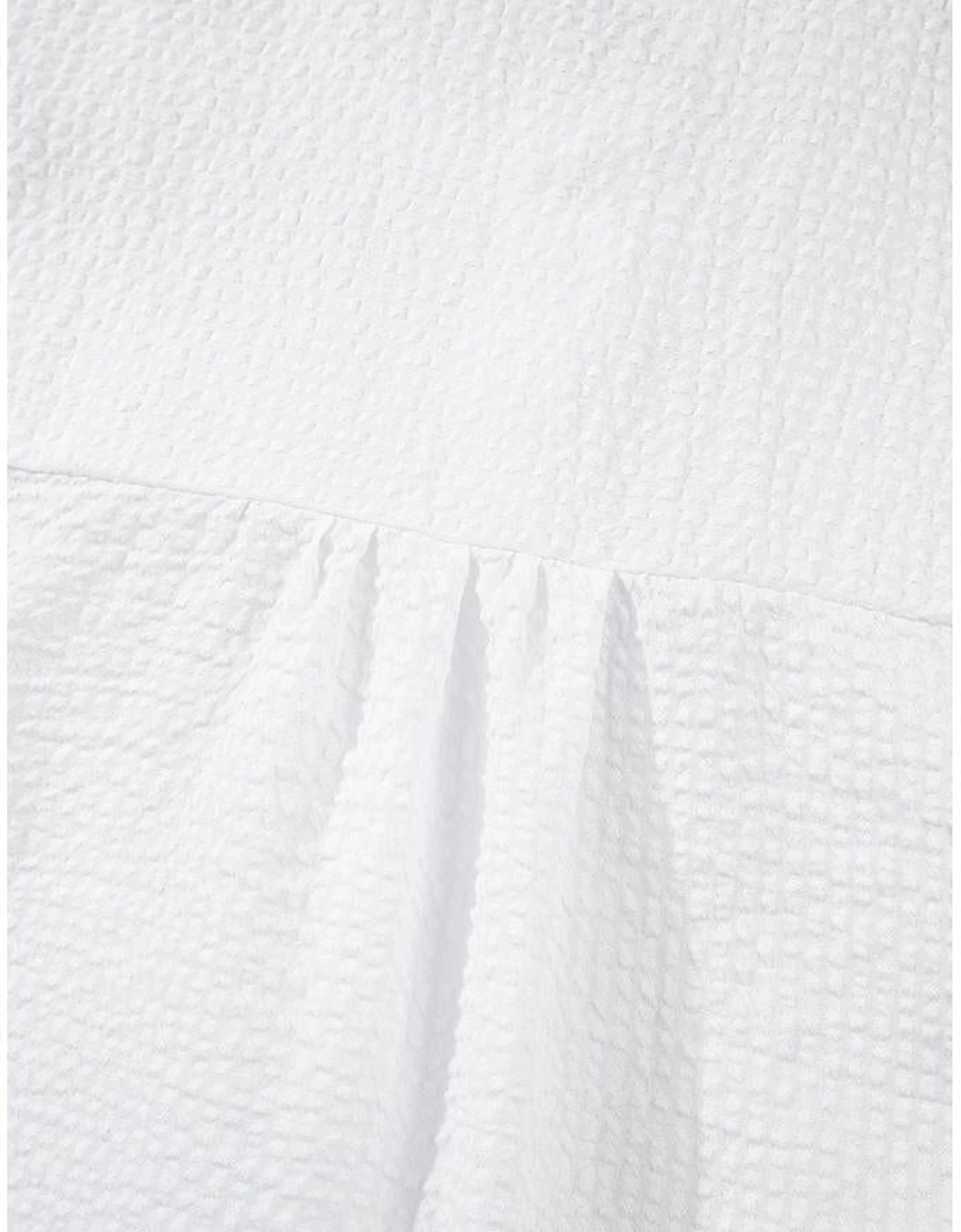 White Striped Ruffle Short Bubble Sleeve Shirt