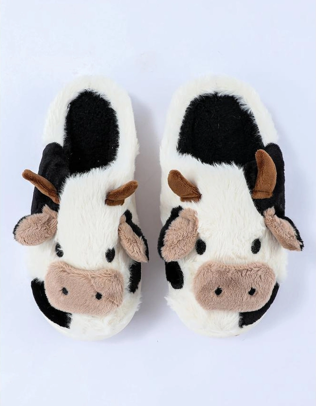 White Cartoon Animal Cow Plush Slippers