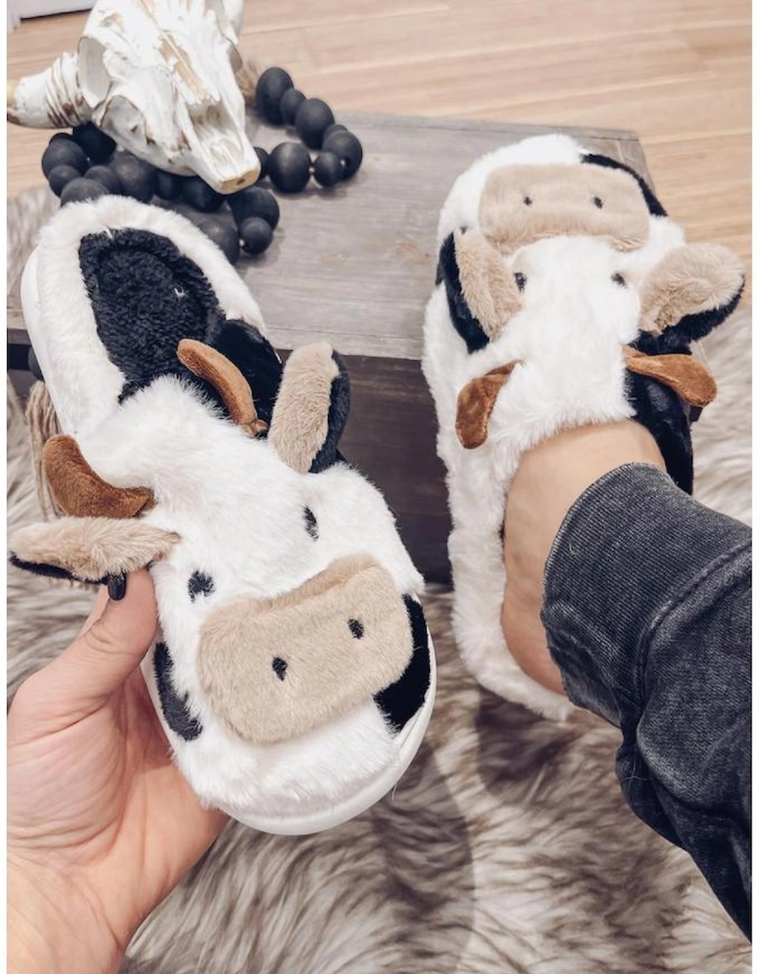 White Cartoon Animal Cow Plush Slippers, 14 of 13