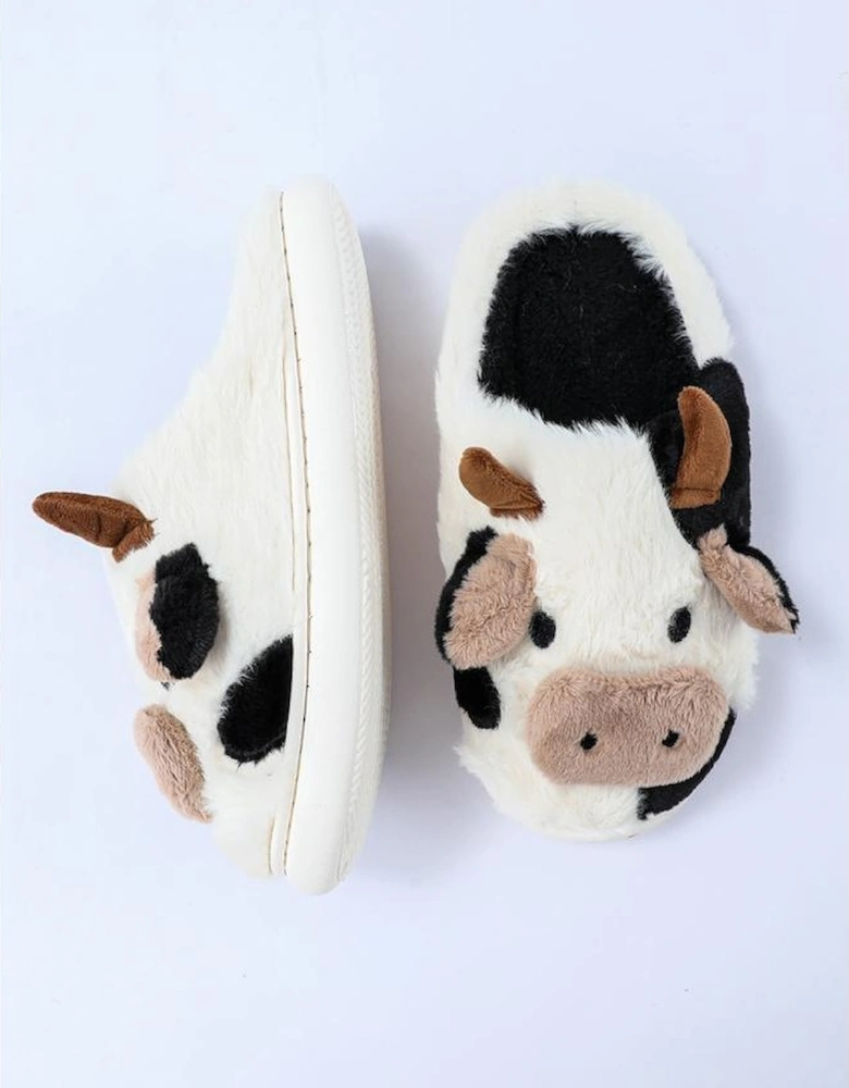 White Cartoon Animal Cow Plush Slippers