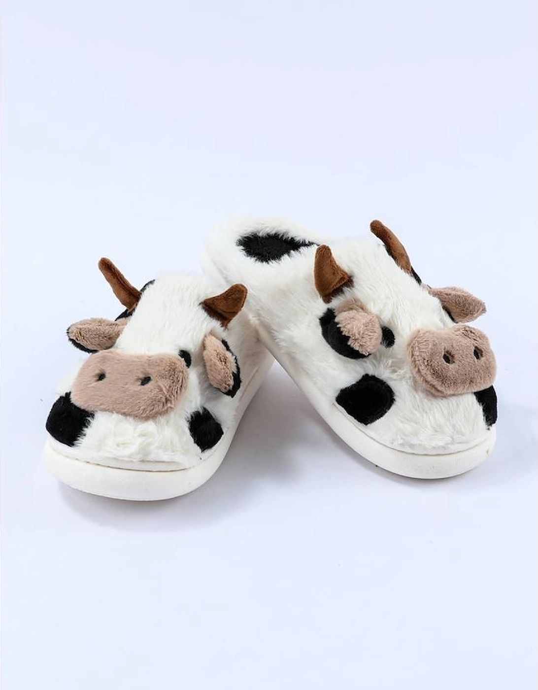 White Cartoon Animal Cow Plush Slippers