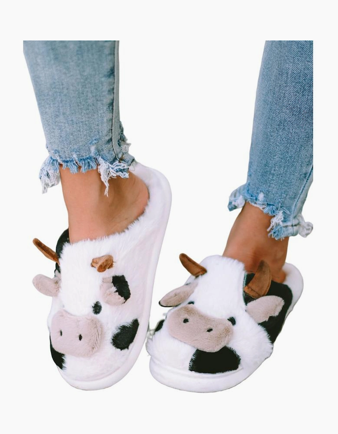 White Cartoon Animal Cow Plush Slippers