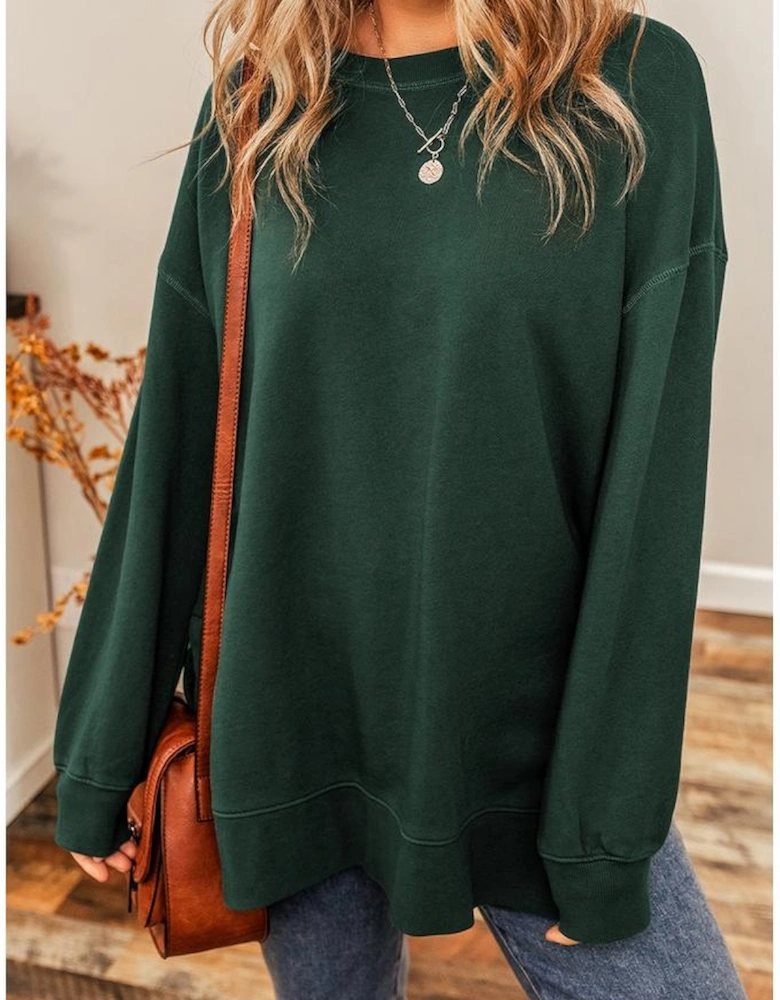 Duffel Oversized Drop Shoulder Split Hem Sweatshirt