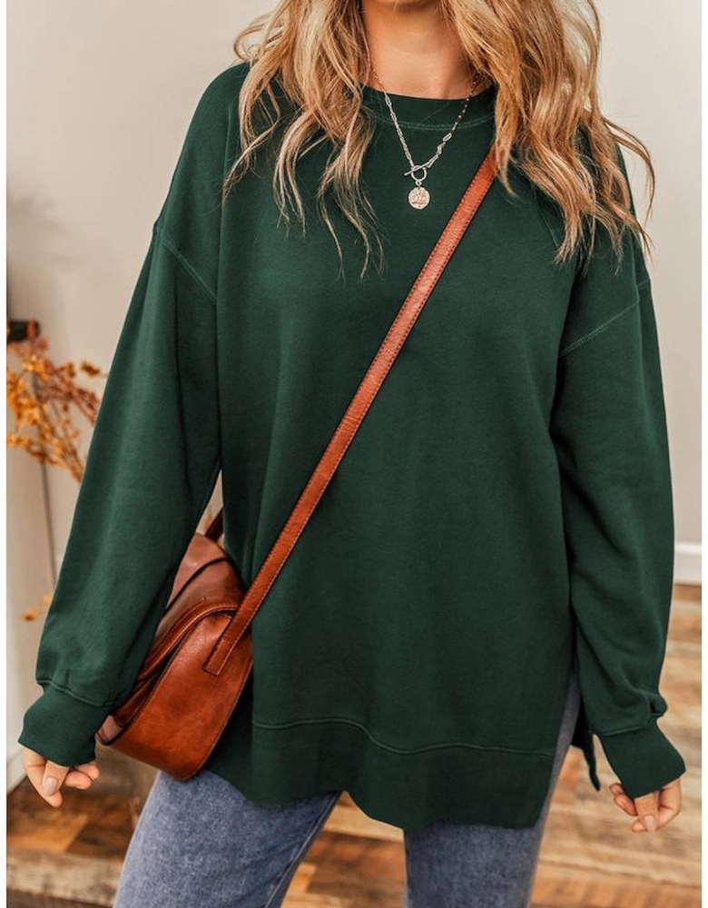 Duffel Oversized Drop Shoulder Split Hem Sweatshirt