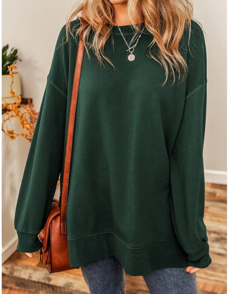 Duffel Oversized Drop Shoulder Split Hem Sweatshirt