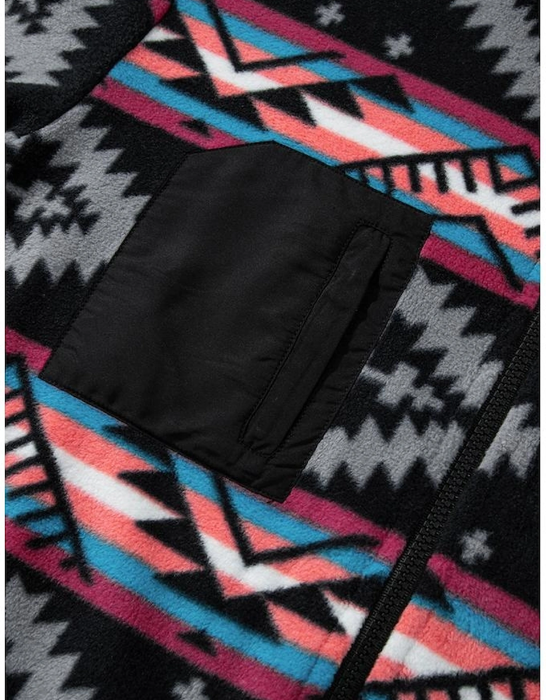 Black Aztec Printed Zip Up Collar Jacket