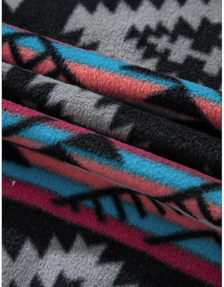 Black Aztec Printed Zip Up Collar Jacket