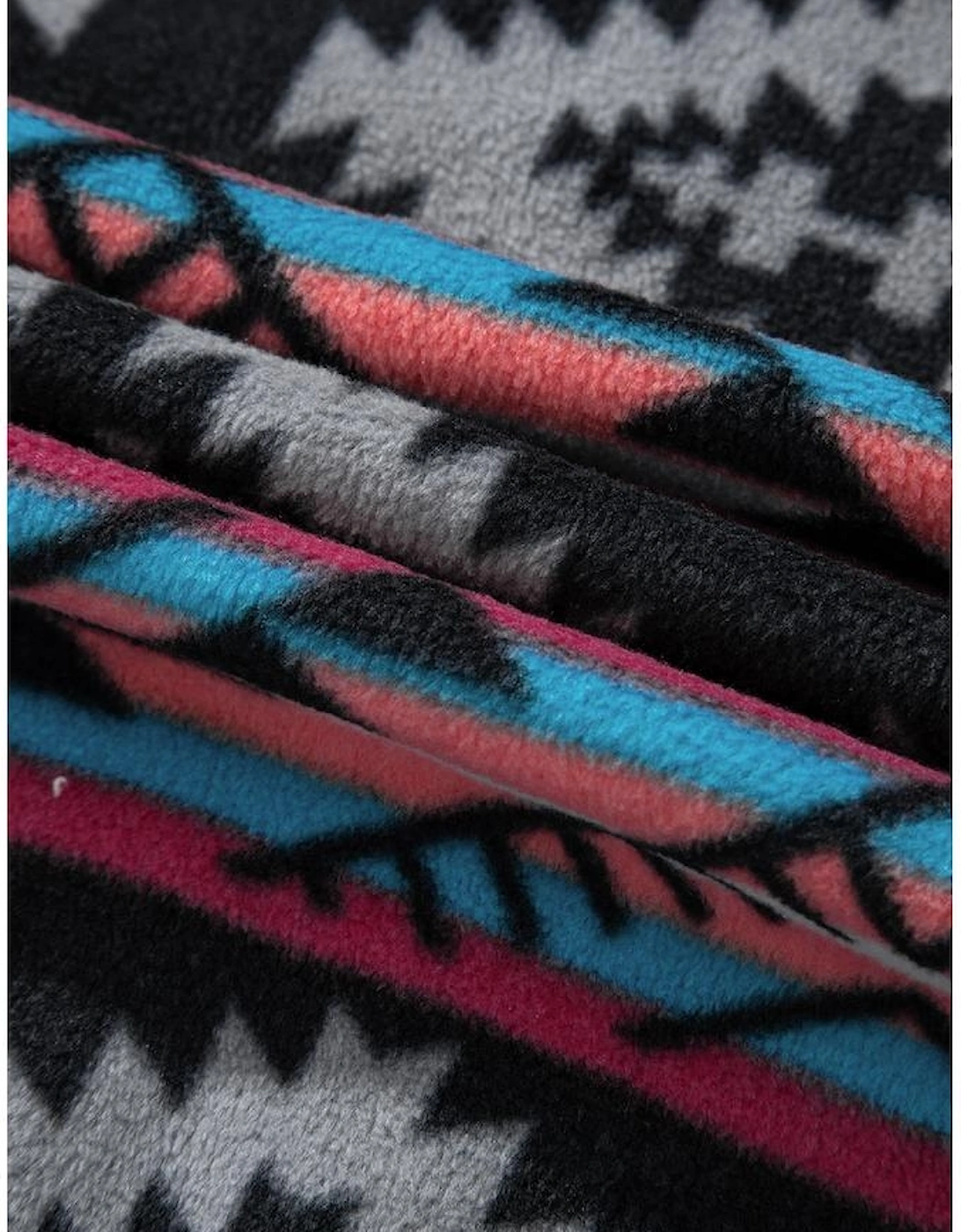 Black Aztec Printed Zip Up Collar Jacket