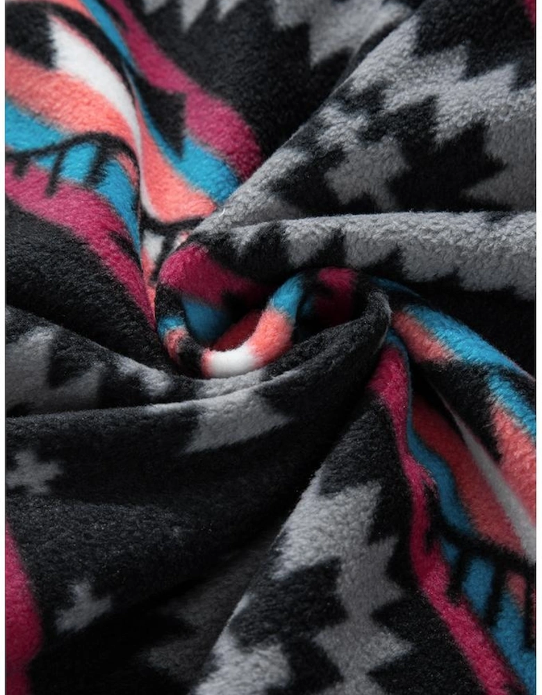 Black Aztec Printed Zip Up Collar Jacket