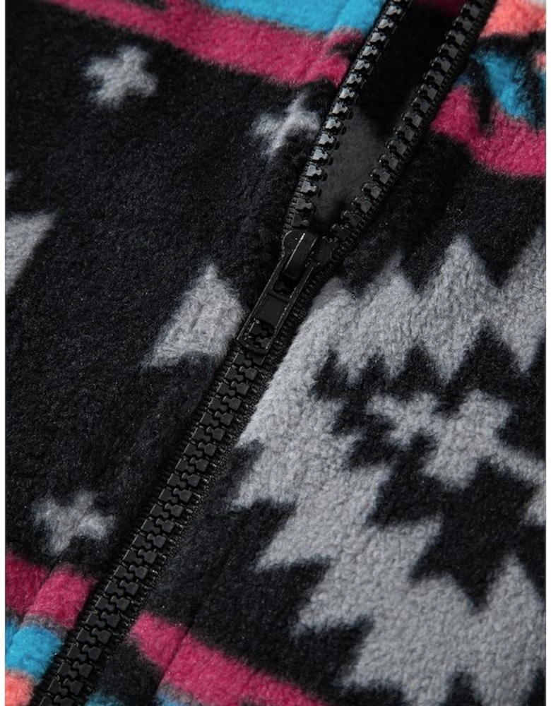 Black Aztec Printed Zip Up Collar Jacket