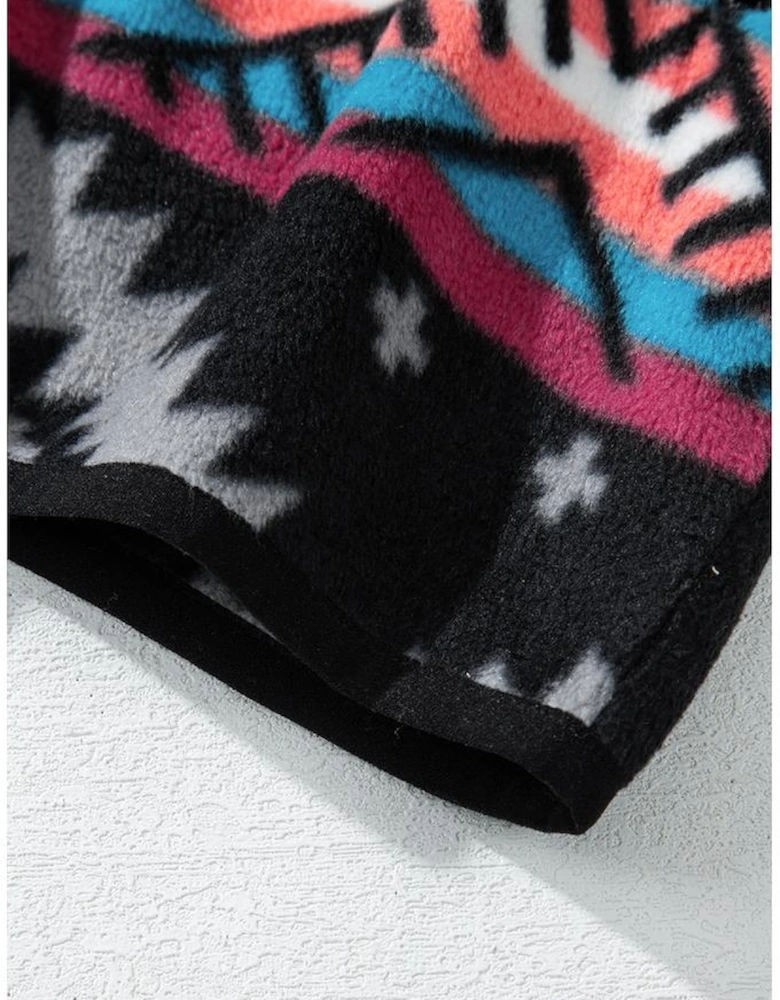 Black Aztec Printed Zip Up Collar Jacket