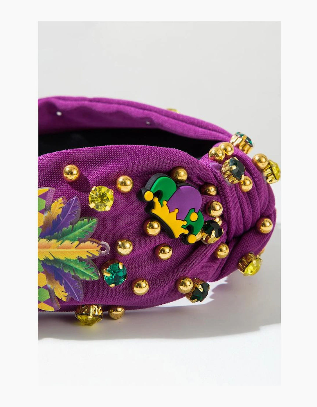 Tillandsia Purple Mardi Gras Rhinestone Beaded Knotted Wide Headband
