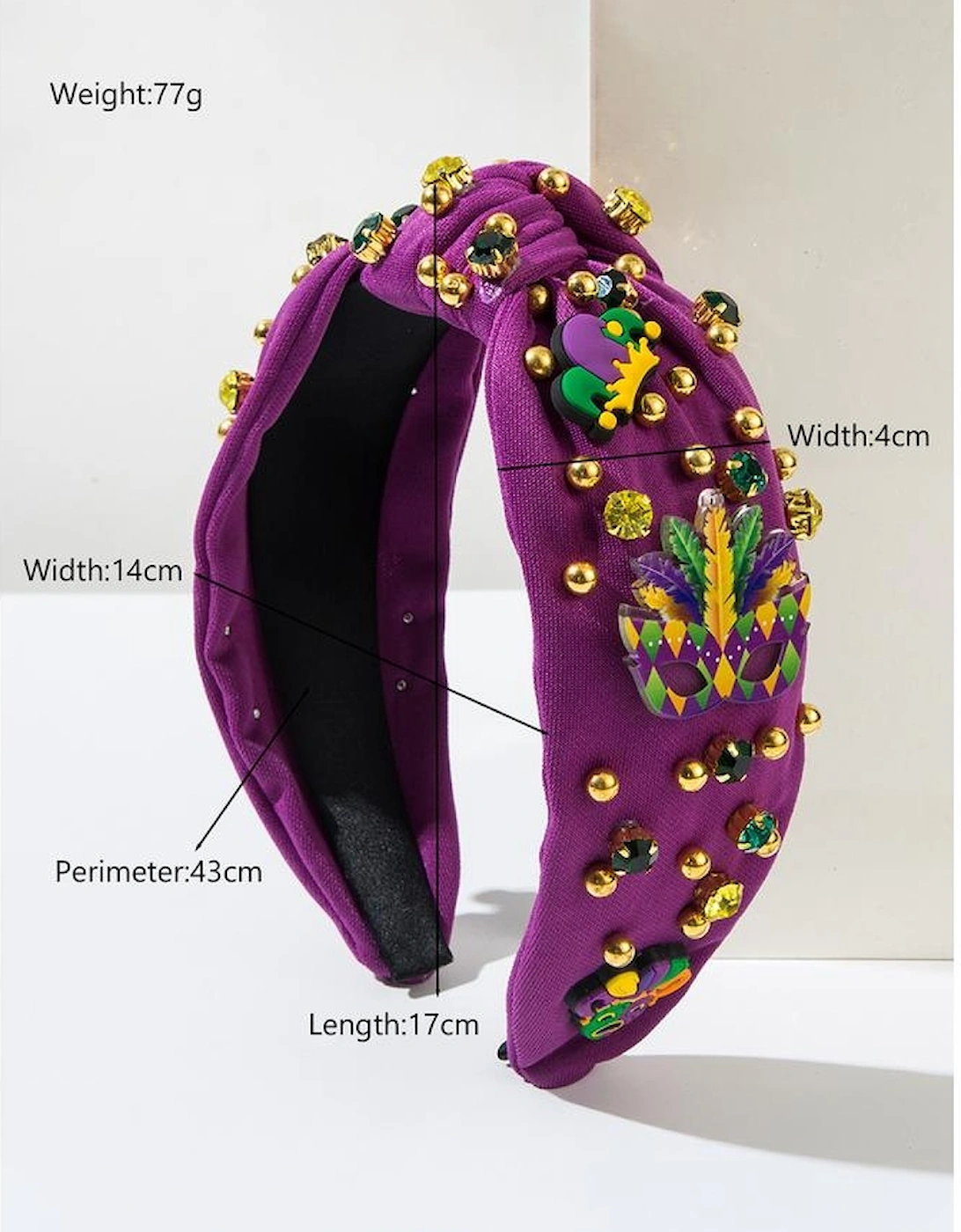 Tillandsia Purple Mardi Gras Rhinestone Beaded Knotted Wide Headband