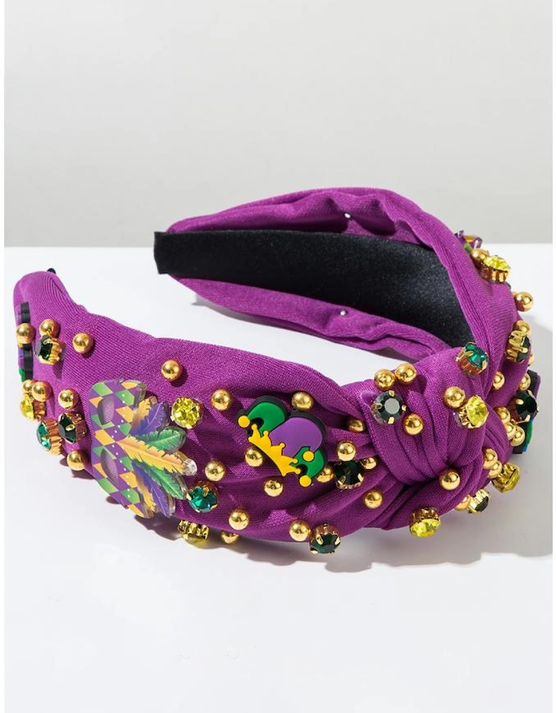 Tillandsia Purple Mardi Gras Rhinestone Beaded Knotted Wide Headband