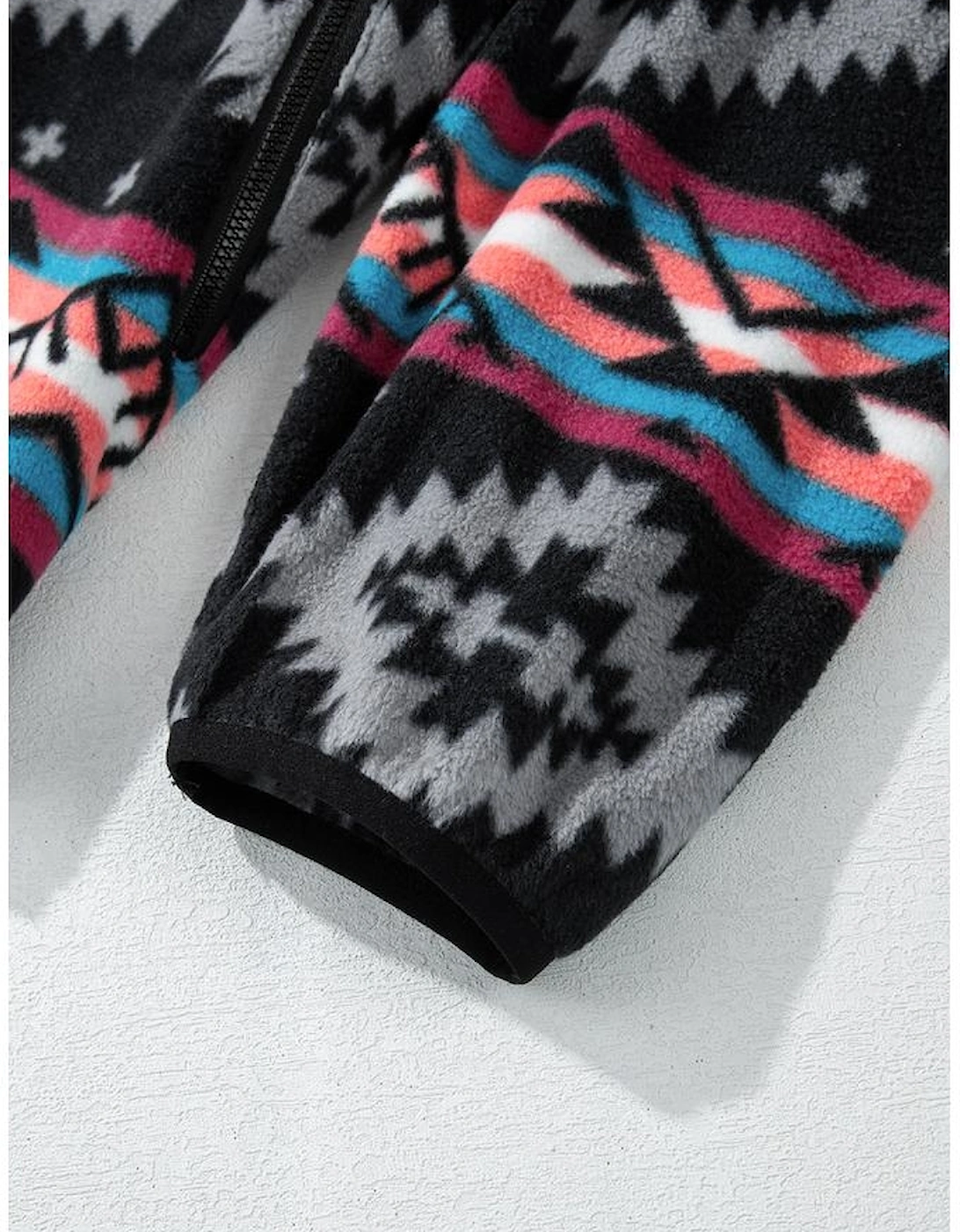 Black Aztec Printed Zip Up Collar Jacket