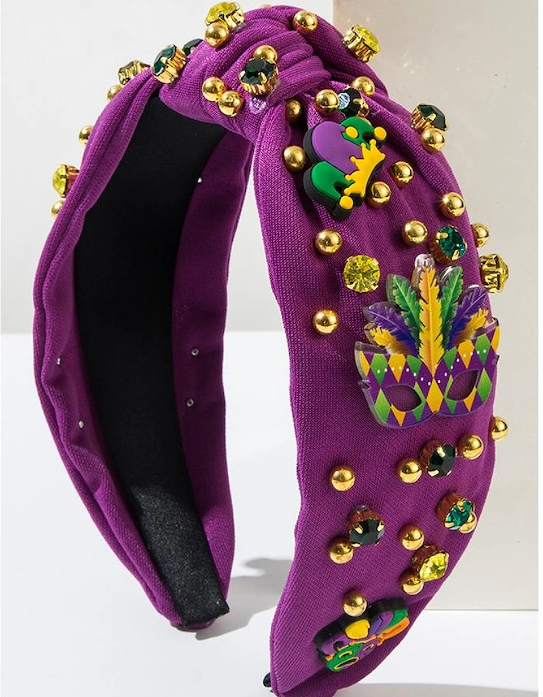 Tillandsia Purple Mardi Gras Rhinestone Beaded Knotted Wide Headband, 6 of 5