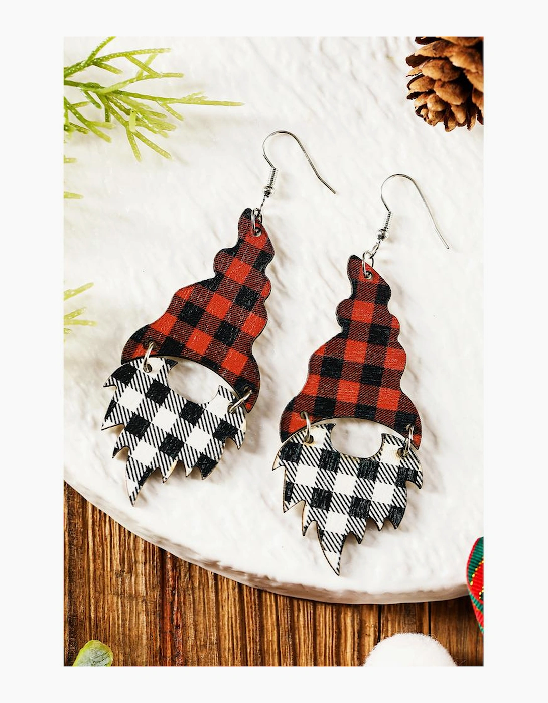 Fiery Red Plaid Print Christmas Dangle Earrings, 4 of 3