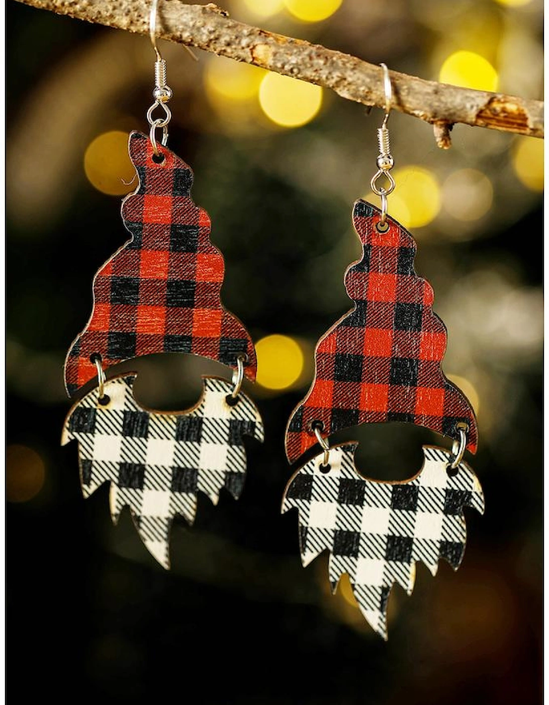 Fiery Red Plaid Print Christmas Dangle Earrings