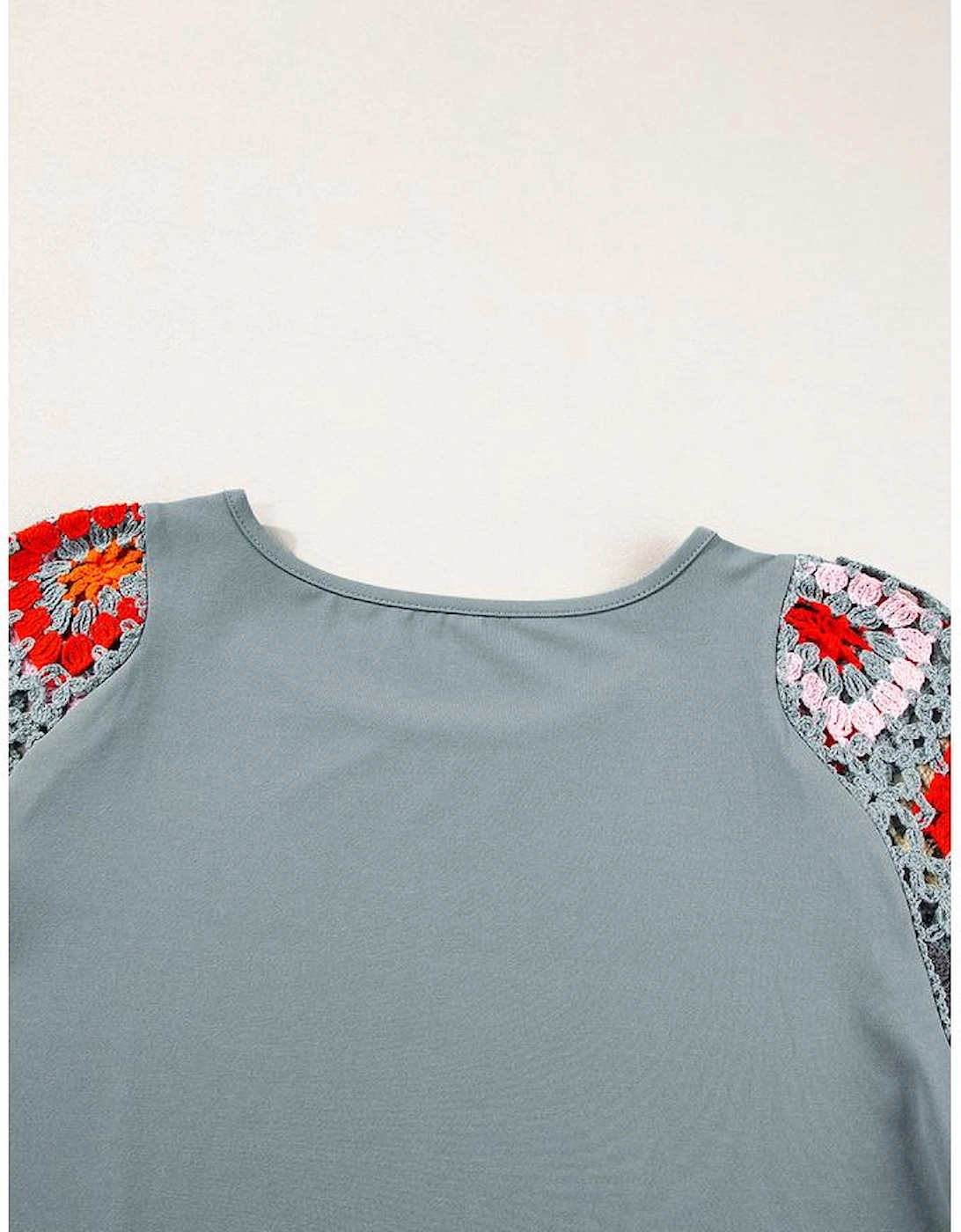 Medium Grey Floral Crochet Short Sleeve Top
