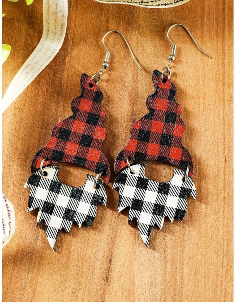 Fiery Red Plaid Print Christmas Dangle Earrings