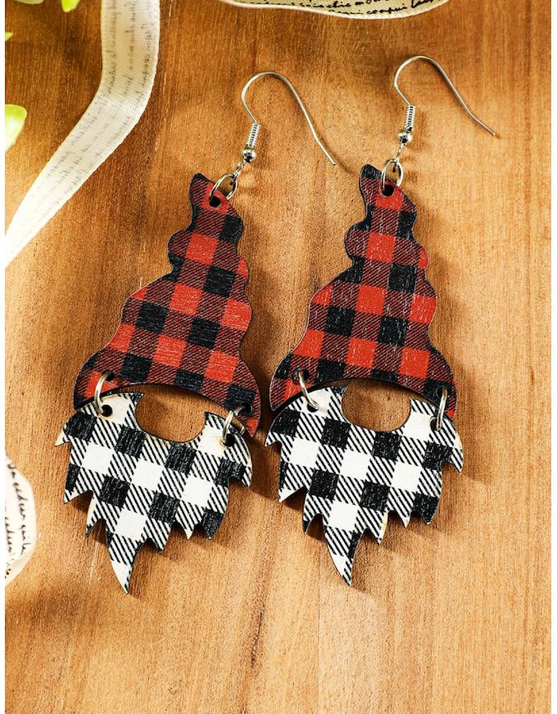 Fiery Red Plaid Print Christmas Dangle Earrings