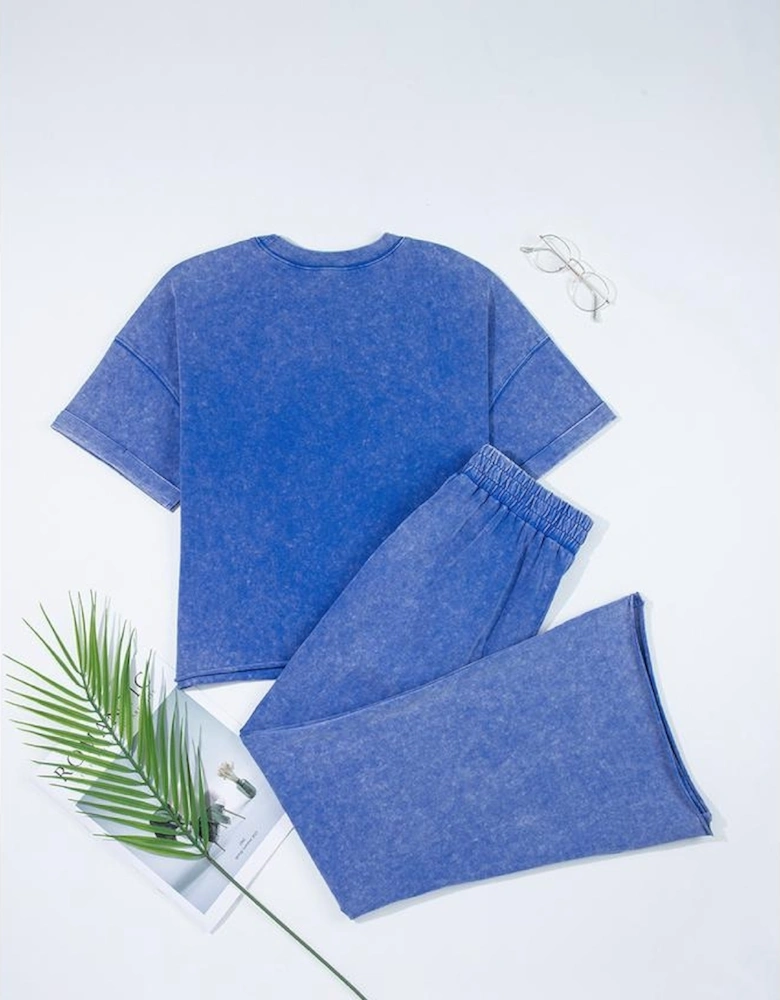 Ashleigh Blue Acid Wash Star Patched Rolled Trim Pants Set