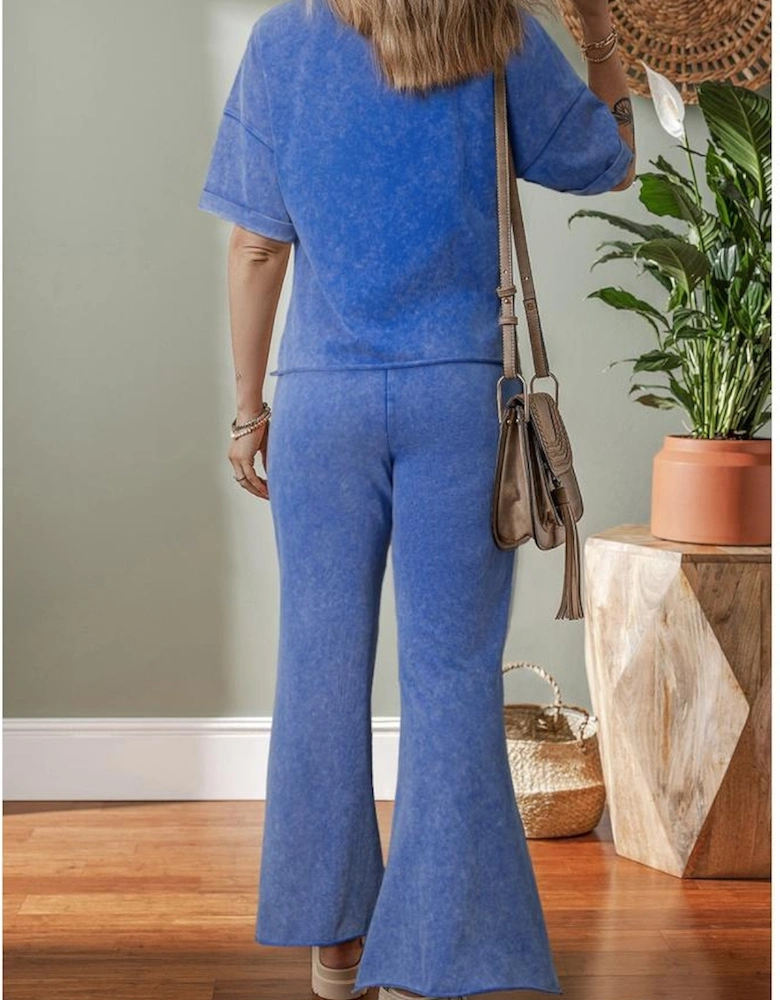 Ashleigh Blue Acid Wash Star Patched Rolled Trim Pants Set