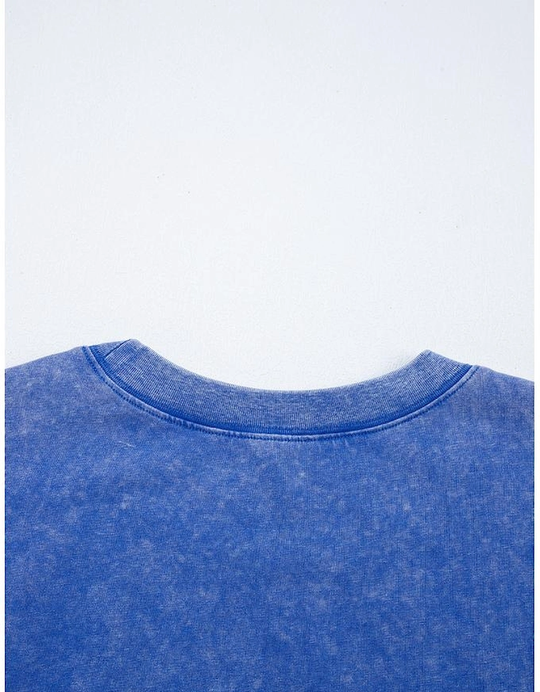 Ashleigh Blue Acid Wash Star Patched Rolled Trim Pants Set