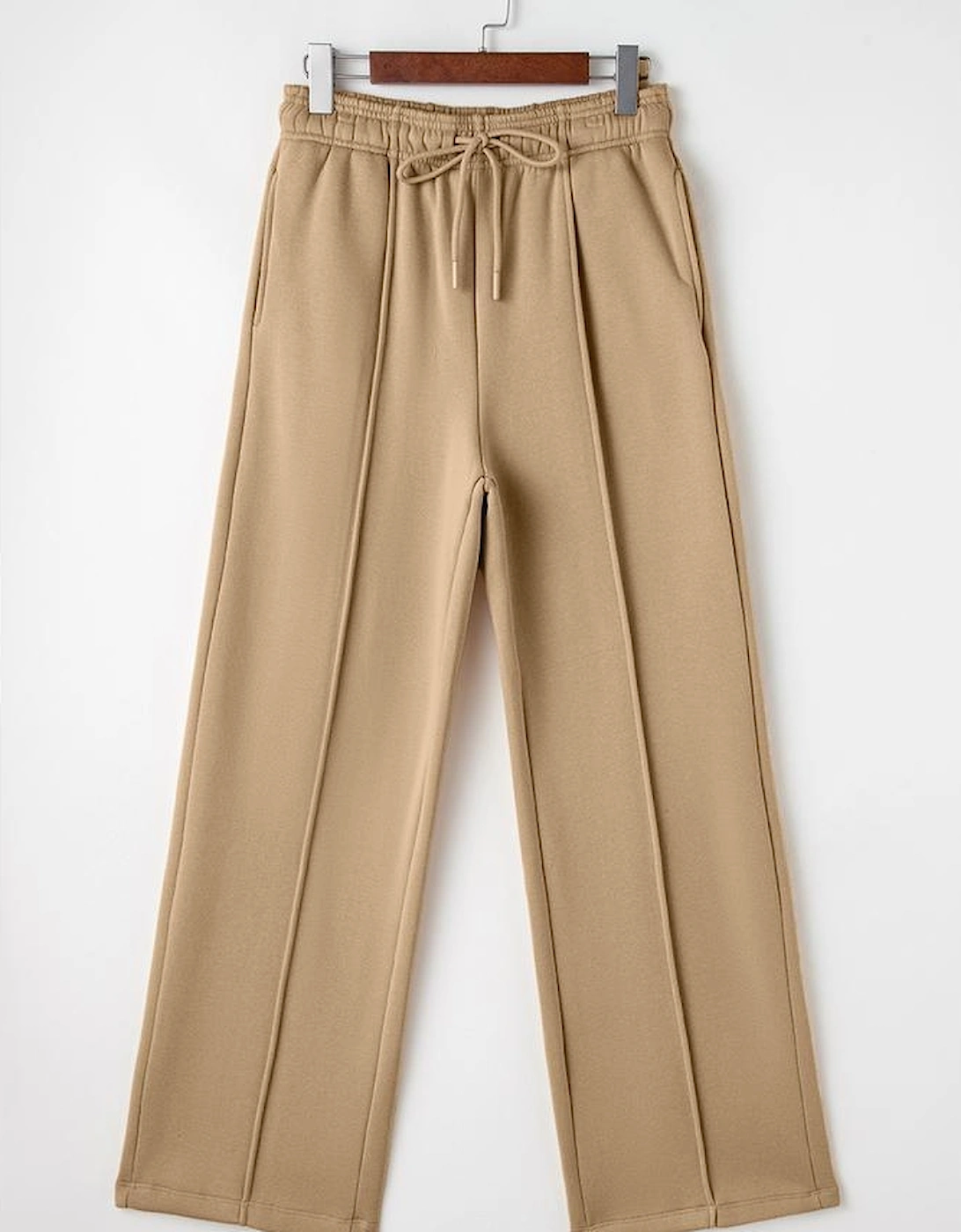 Smoke Gray Exposed Seam Drawstring High Waist Wide Leg Pants