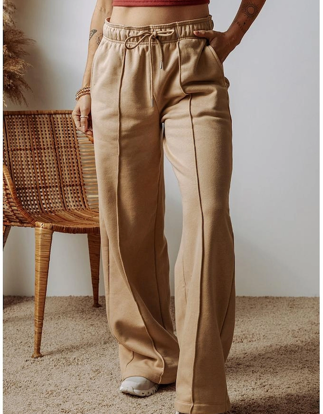 Smoke Gray Exposed Seam Drawstring High Waist Wide Leg Pants