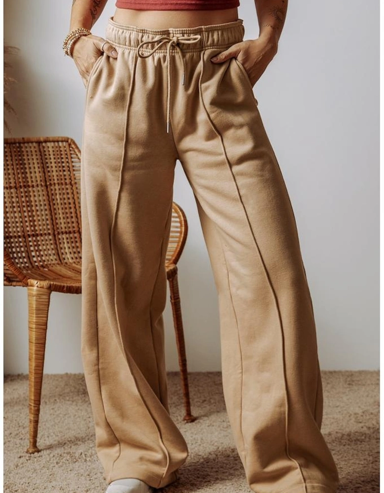 Smoke Gray Exposed Seam Drawstring High Waist Wide Leg Pants