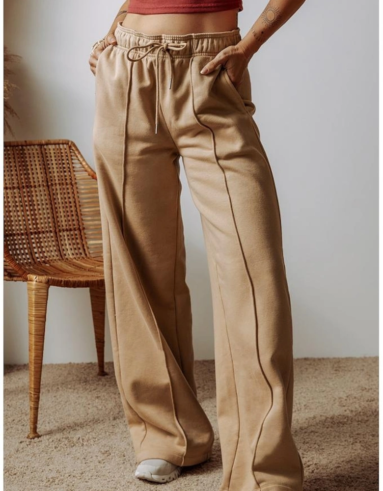 Smoke Gray Exposed Seam Drawstring High Waist Wide Leg Pants