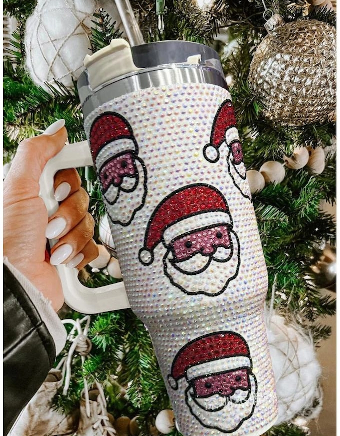 Azura Exchange White Christmas Santa Claus Diamond Thermos Cup with Straw, 5 of 4