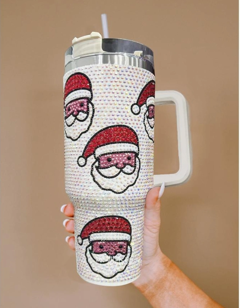 Azura Exchange White Christmas Santa Claus Diamond Thermos Cup with Straw
